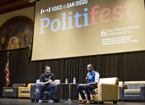 Civil rights activist DeRay Mckesson discusses issues of police violence with Voice of San Diego CEO and Editor-in-Chief Scott Lewis.